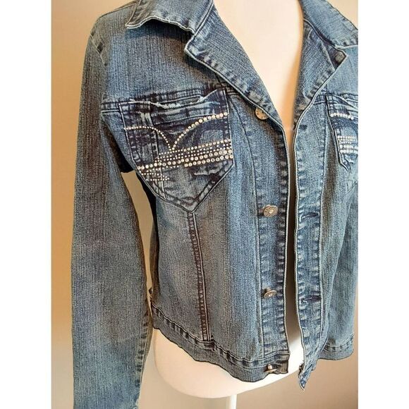 Revolt Jeans Co Denim Jacket Sz L Embellished - Picture 2 of 7
